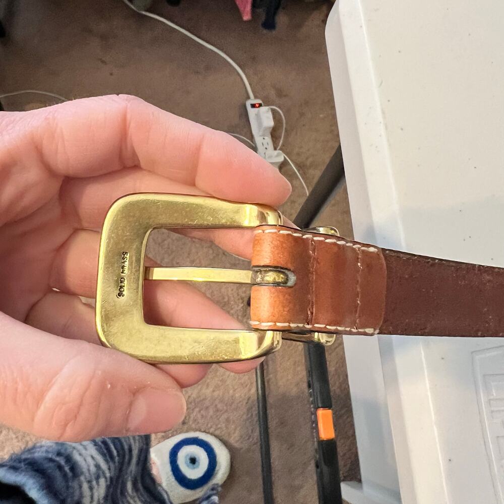Fossil Tan Genuine Leather Patchwork Solid Brass Buckle Belt Size XL - Picture 10 of 11